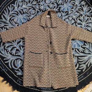 Giovanna Tricot Wool Blend Long Cardigan Coat Chevron Pattern Made in Italy S